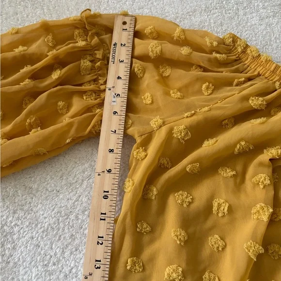 Women’s Long Sleeve Sheer Blouse Color Mustard Size Large - Picture 6 of 7